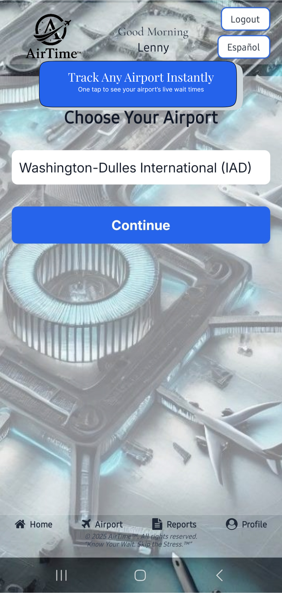 Choose Airport screen